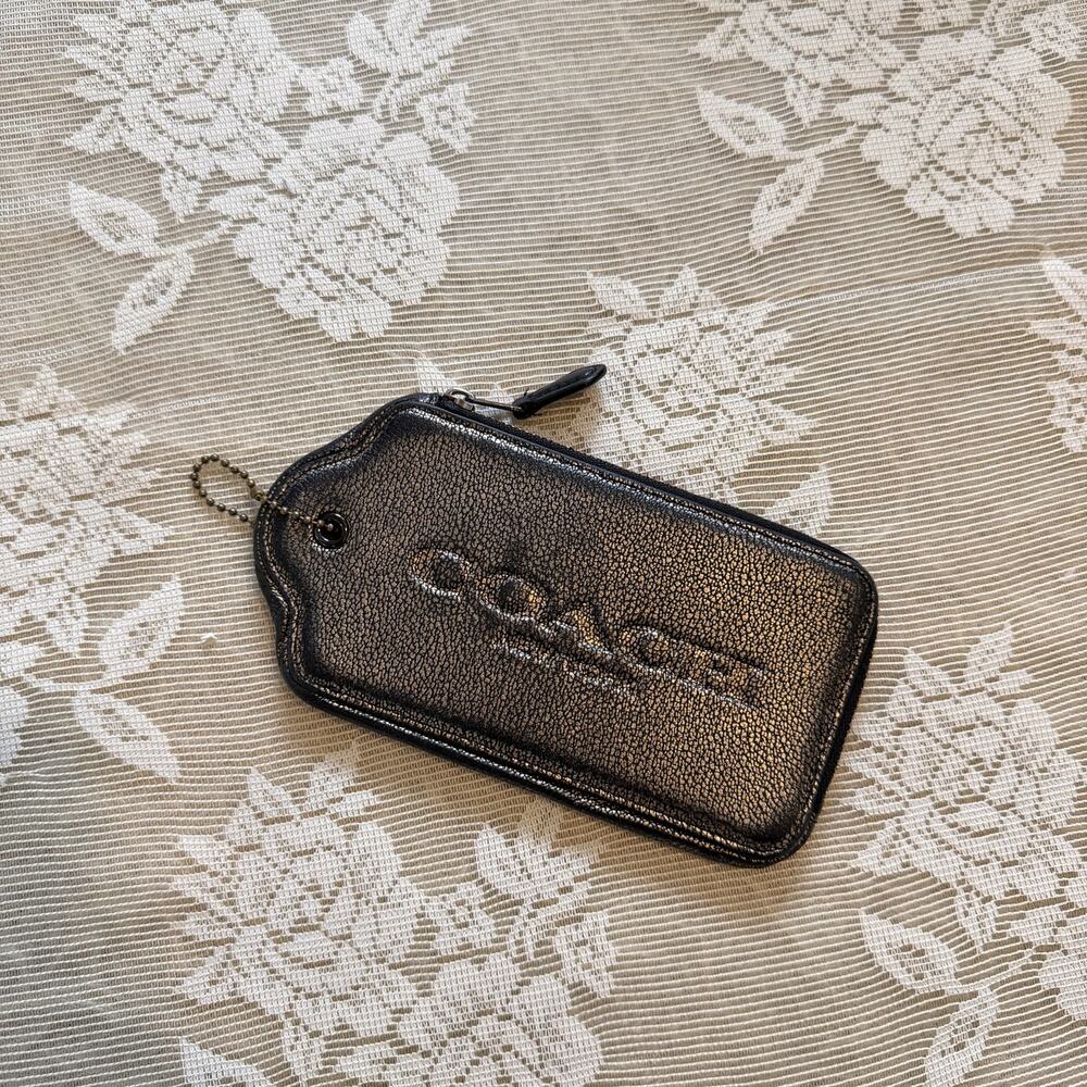 Coach XL Hangtag Metallic Leather Zip Pouch